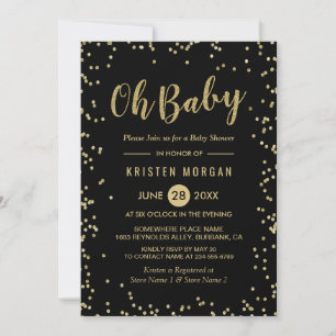 Oh Baby Shower Trendy Black Gold Glitzer Dots Einladung