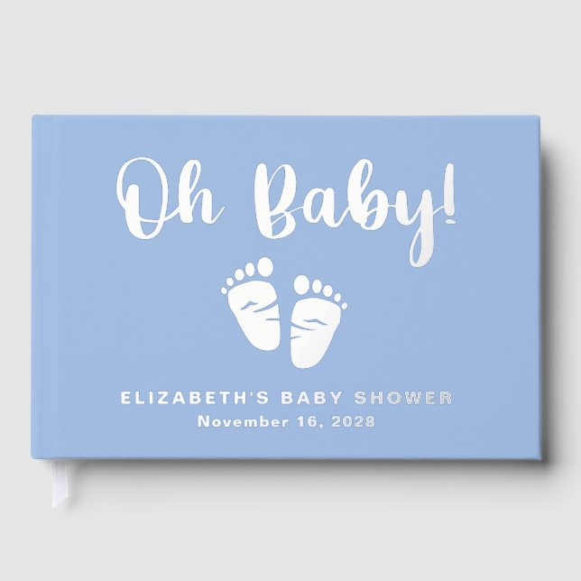 Oh Baby Silver Foil Blue Baby Feet Boy Dusche Gästebuch (Vorderseite)