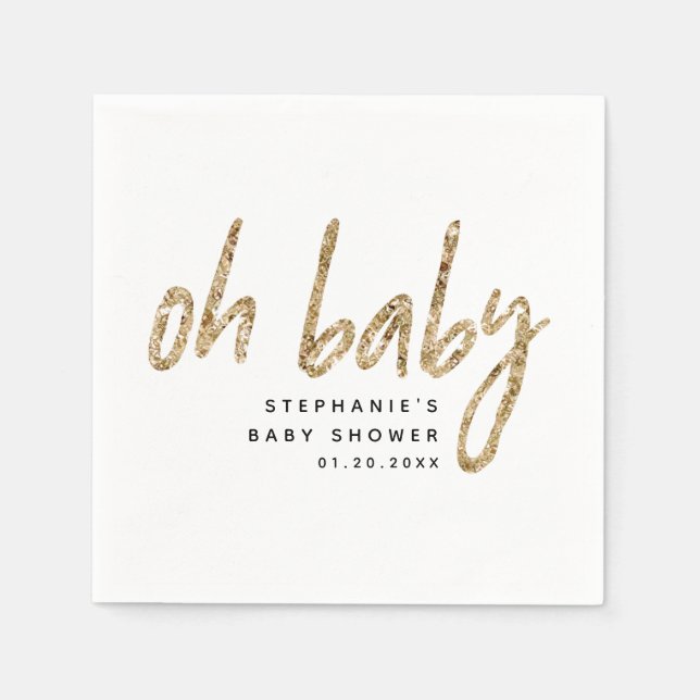 Oh Baby Simple Baby Dusche Gold Glitzer Serviette (Vorderseite)