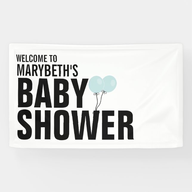 Oh Baby Simple Blue Balloon Baby Showbanner Banner (Horizontal)