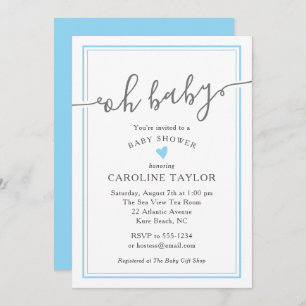 Oh Baby Simple Blue Heart Boy Baby Dusche Einladung
