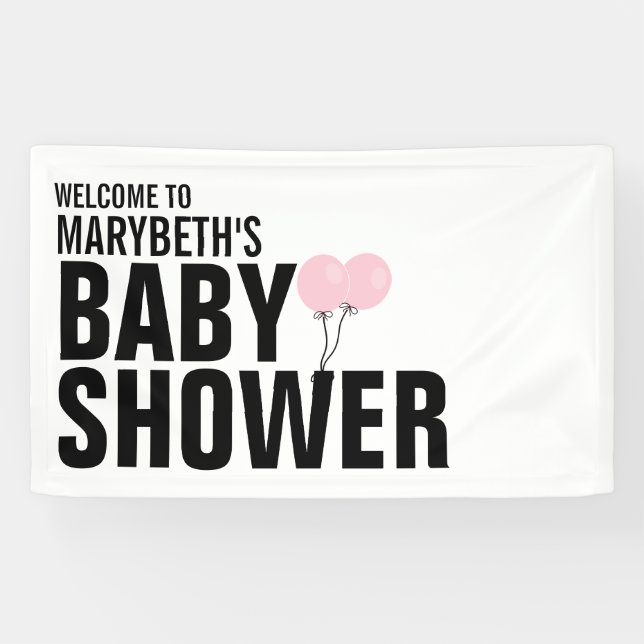 Oh Baby Simple Pink Balloon Baby Showbanner Banner (Horizontal)