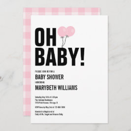 Oh Baby Simple Pink Balloon Baby Showkarte Party Einladung