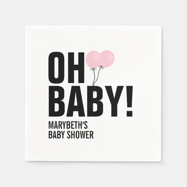Oh Baby Simple Pink Balloon Babydusche Napkin Serviette (Vorderseite)