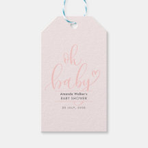 Oh Baby Simple Pink Script Favor Gift Tags