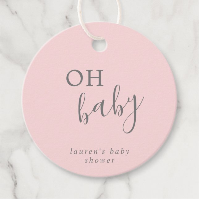 Oh Baby Simple Pink und Gray Girl Baby Dusche Geschenkanhänger (Vorderseite)