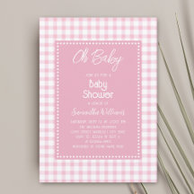 Oh Baby Simple Retro Pink Gingham Girl Baby Shower