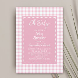Oh Baby Simple Retro Pink Gingham Girl Baby Shower Einladung