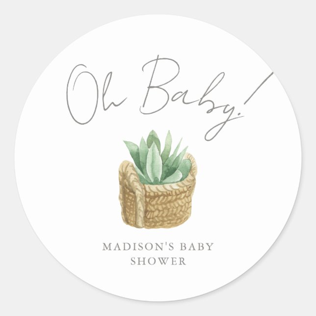 Oh Baby Simple Succulent Baby Dusche Runder Aufkleber (Vorderseite)