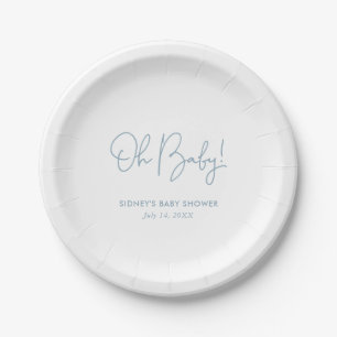 Oh Baby Sky Blue Personalisiert Baby Dusche Pappteller