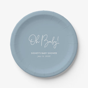 Oh Baby Sky Blue Personalisiert Baby Dusche Pappteller