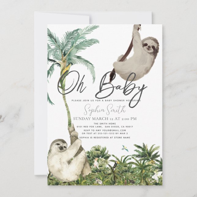 Oh Baby Sloth Jungle Baby Shower Einladung (Vorderseite)