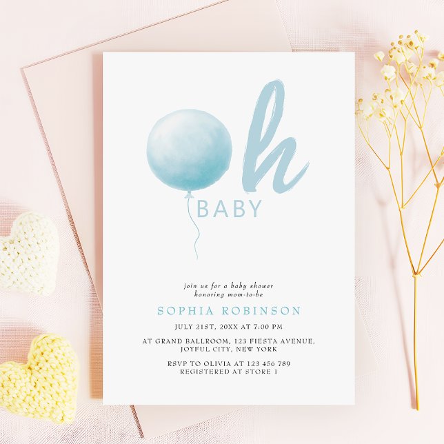 Oh Baby Soft Pastel Blue Balloon Baby Boy Shower Einladung (Von Creator hochgeladen)