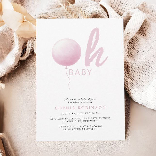 Oh Baby Soft Pastel Pink Balloon Baby Girl Shower Einladung (Von Creator hochgeladen)