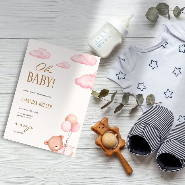 Oh, Baby! Soft Pink Cloud Baby Bear Dusche Einladung (Von Creator hochgeladen)