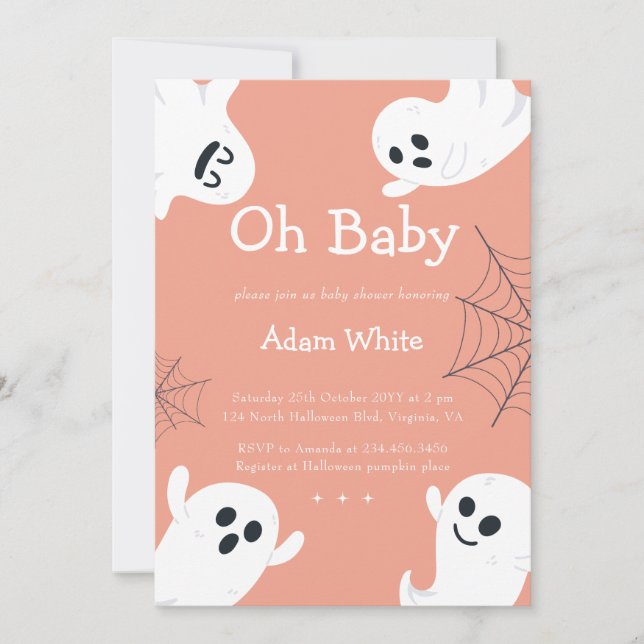 Oh Baby Spooky Ghost Halloween Fall Baby Dusche Einladung (Vorderseite)
