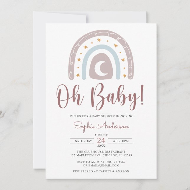 Oh Baby Star und Moon Boho Rainbow Baby Shower Inv Einladung (Vorderseite)