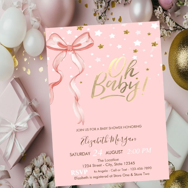 Oh Baby Stars Pink Bow Baby Dusche Einladung (Von Creator hochgeladen)