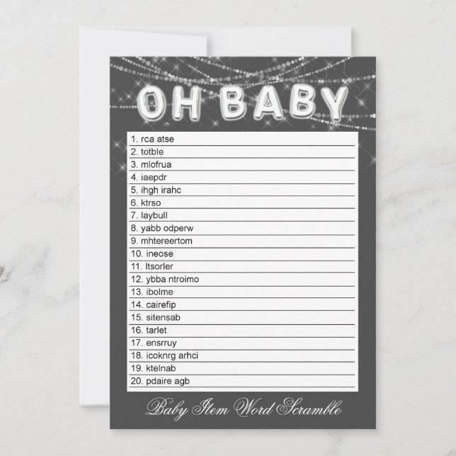 Oh Baby String Light | Graues Word-Scramble-Spiel (Vorderseite)