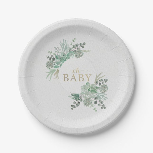 Oh Baby Succulent Baby Dusche Papiertüte Dekoratio Pappteller (Vorderseite)