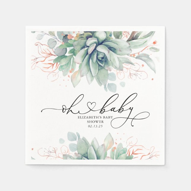 Oh Baby Succulents Grüne Babydusche Napkins Serviette (Vorderseite)