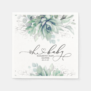 Oh Baby Succulents Silver Greenery Baby Dusche Serviette