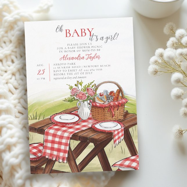 Oh Baby Summer Picnic Park Fun Niedliche Girl Dusc Einladung (picnic baby shower ideas red gingham art sketch invitation modern simple classy download)