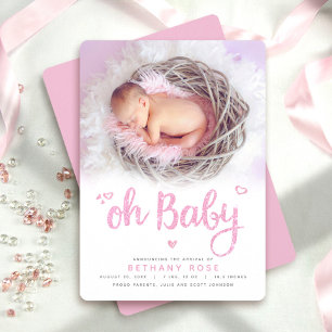 Oh Baby Süße moderne chic rosa Mädchen-Geburtsfoto Ankündigung