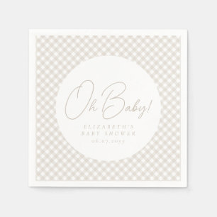 Oh Baby süßes blaues Gingham-Baby-Shower Serviette