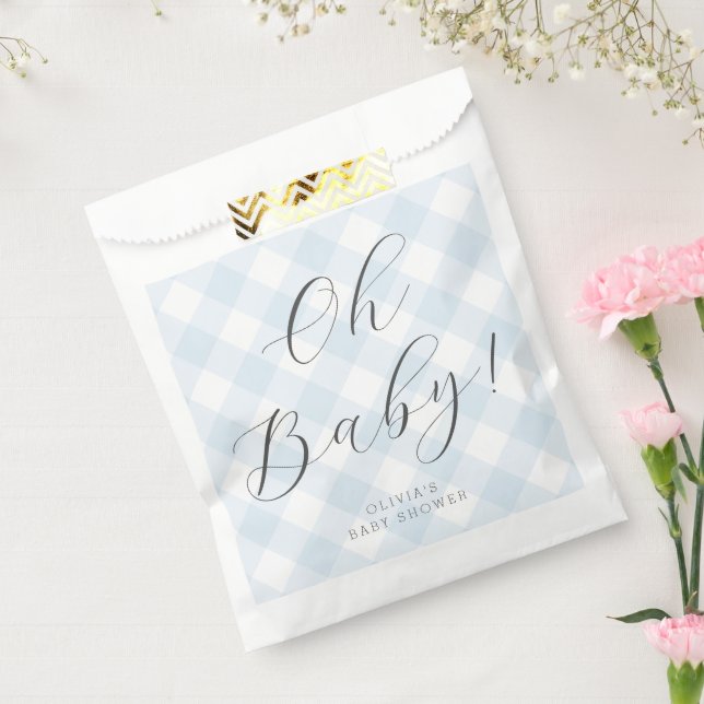 Oh Baby! Sweet Baby Blue Gingham Baby Shower Geschenktütchen (Versiegelt)
