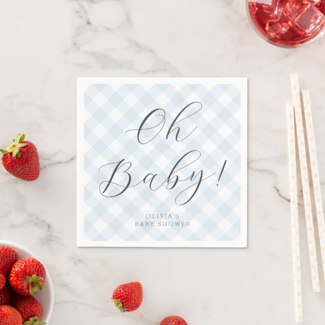 Oh Baby! Sweet Baby Blue Gingham Baby Shower Party Serviette (Beispiel)