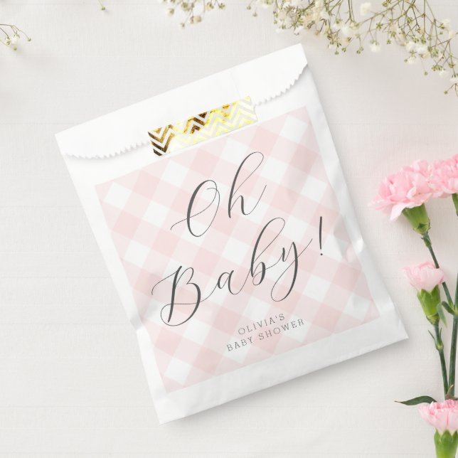 Oh Baby! Sweet Blush Pink Gingham Baby Shower Geschenktütchen (Versiegelt)