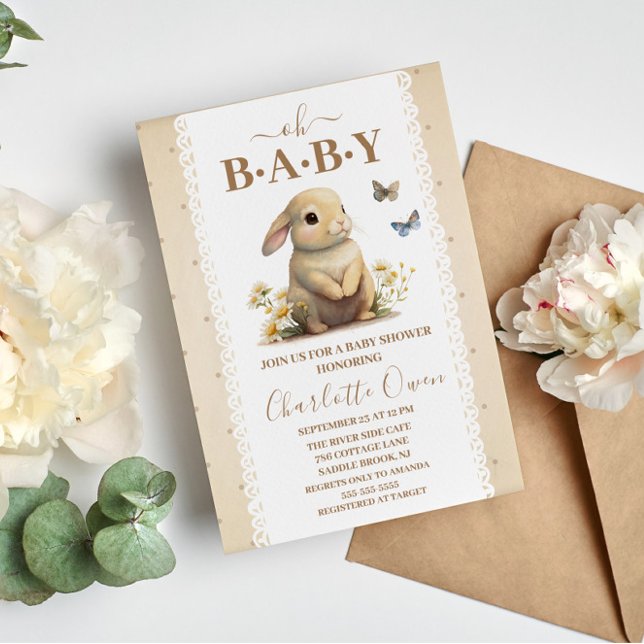 Oh Baby Sweet Bunny Baby Dusche Einladung Postkarte (Von Creator hochgeladen)
