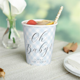 Oh Baby! Sweet Light Blue Gingham Baby Shower Pappbecher