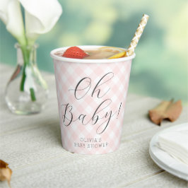 Oh, Baby! Sweet Light Pink Gingham Baby Shower Pappbecher