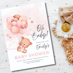 Oh Baby Teddy Bär Mit Luftballon Mädchen Baby Show Einladung