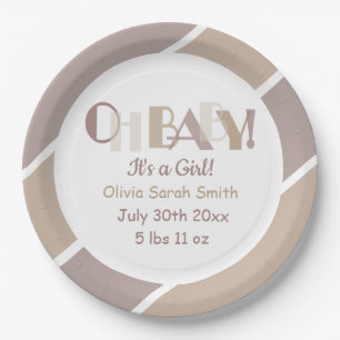 Oh Baby Typografie Mocha Moderne Babydusche Pappteller