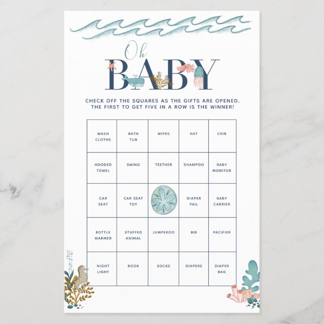 Oh Baby unter dem Sea Baby Shower Bingo Game Flyer (Vorne)