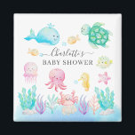 Oh Baby unter der Sea Baby Dusche Magnet<br><div class="desc">Das Babyseydesign ist unter dem Motto "Sea baby" mit rosa Tintenfisch,  Wal,  Meeresschildkröte,  Gelee,  Krabbe,  Meerpferd und Set auf weißem Grund erbaut. Ideal für die Sommerdusche des Meeres für ein kleines Mädchen.</div>