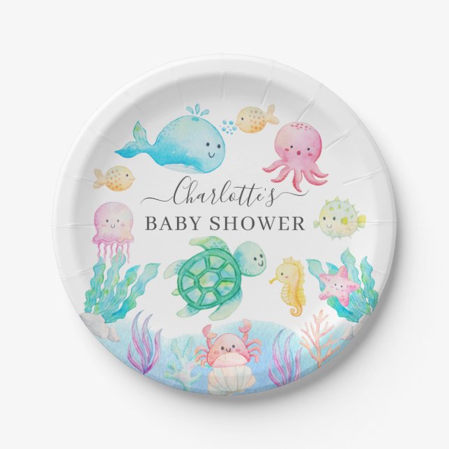 Oh Baby unter der Sea Baby Dusche Pappteller (Vorderseite)