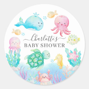 Oh Baby unter der Sea Baby Dusche Runder Aufkleber