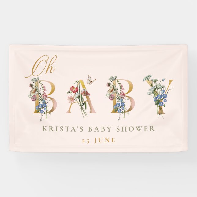 Oh Baby Vintage Wildblume Blush Baby Dusche Banner (Horizontal)