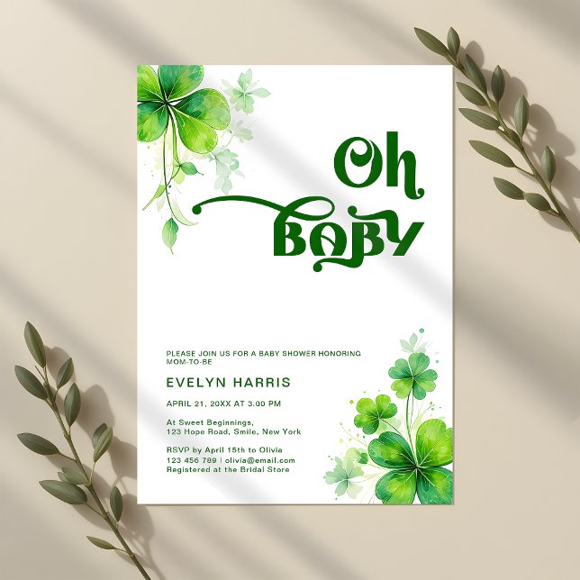 Oh Baby Watercolor Greenery Irish Baby Shower Einladung (Von Creator hochgeladen)
