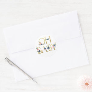 Oh Baby Watercolor Navy & Coral Floral Runder Aufkleber