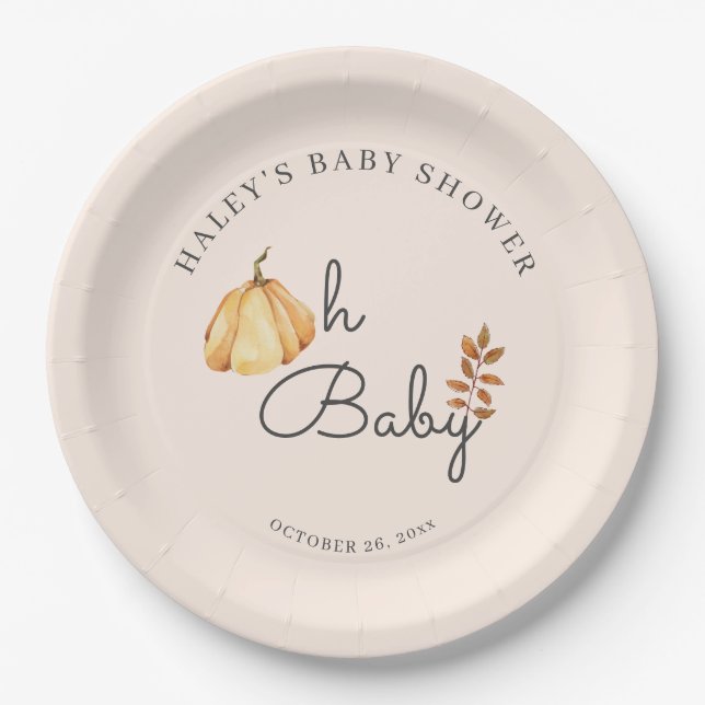Oh Baby Watercolor Pumpkin Fall Rustic Baby Dusche Pappteller (Vorderseite)