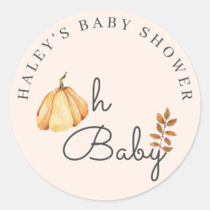 Oh Baby Watercolor Pumpkin Fall Rustic Baby Dusche Runder Aufkleber