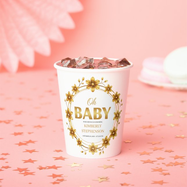 Oh Baby Watercolor Rose Gold Baby Shower Pappbecher (Insitu)