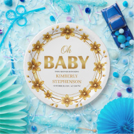 Oh Baby Watercolor Rose Gold Baby Shower Pappteller
