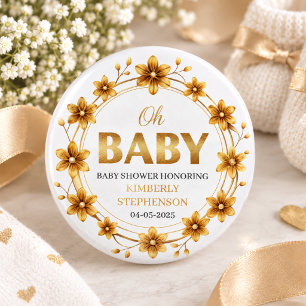 Oh Baby Watercolor Rose Gold Babyparty Button