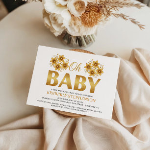 Oh Baby Watercolor Rose Gold Babyparty Einladung